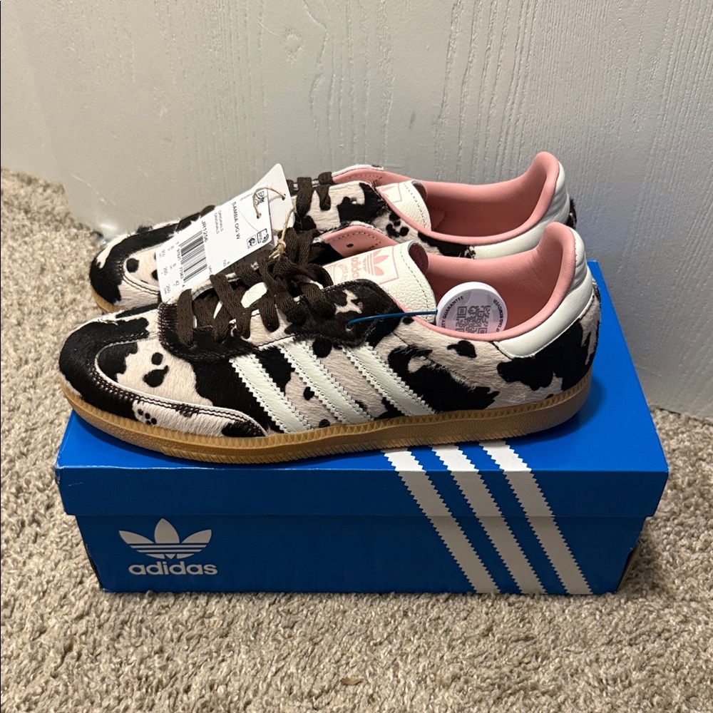 Adidas Samba OG Cow Print Sneakers - Black, White, Pink